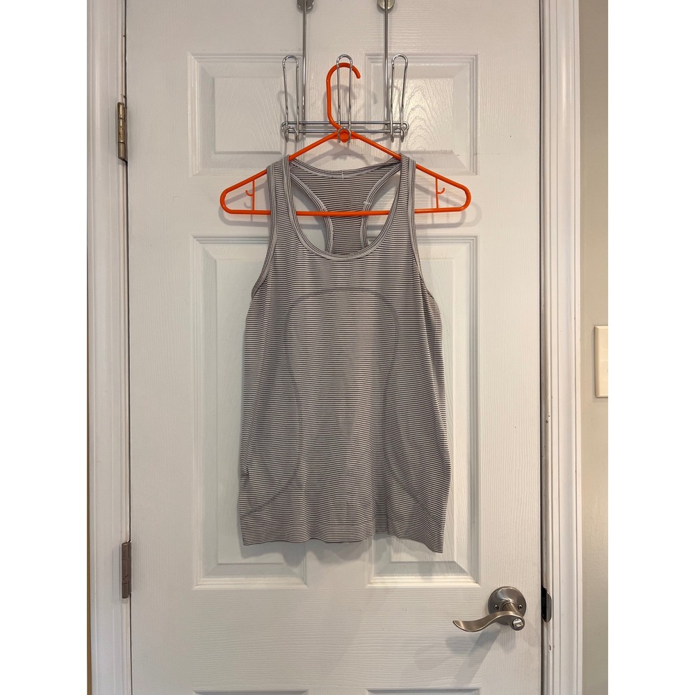 Lululemon Swiftly Tech Racerback Tank Top 2.0 Grey White Stripe Women Size 8